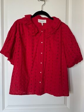 THE GREAT Red Eyelet Blouse, size 1 (Medium)